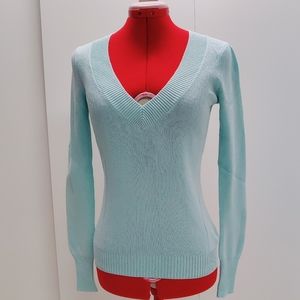 Light aqua express deep v-neck knit sweater